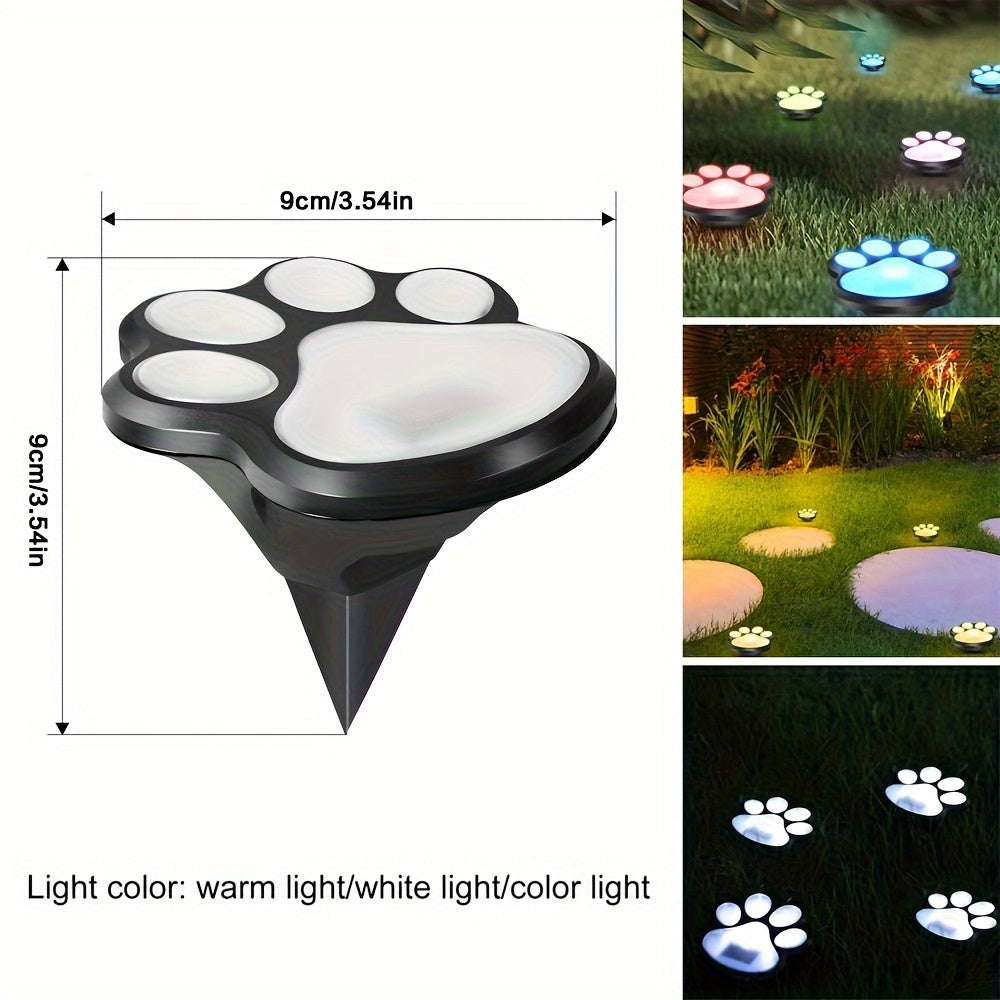 4 pièces de lumières LED solaires en forme de patte de chien - Décoration intelligente pour jardin et pelouse avec capteur intelligent, design mignon en forme de patte, blanc chaud et blanc froid