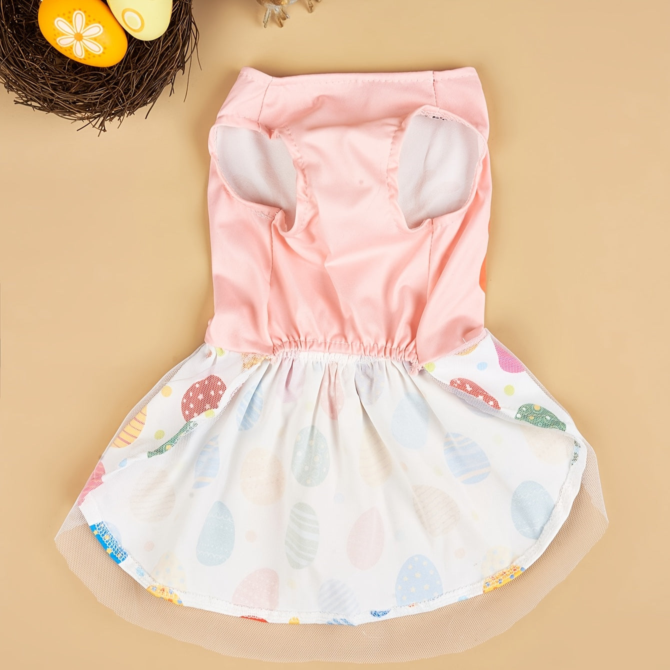 Robe pour chien à motif œuf de Pâques avec nœud papillon - 100 % polyester, lavable en machine - Saison printemps/été