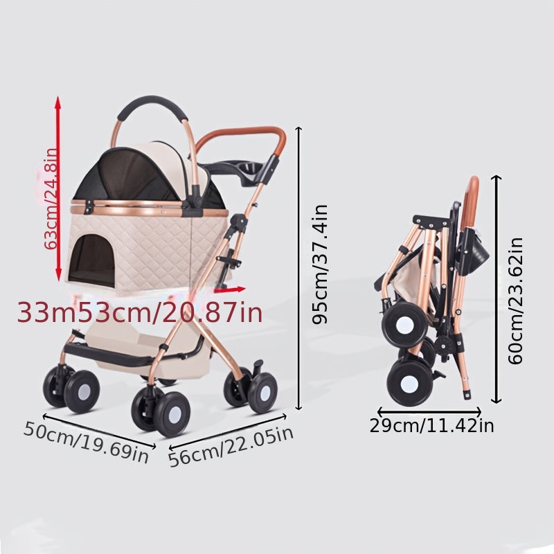Poussette pour chien et chat 2 en 1, multifonctionnelle avec 4 doubles roues, tout terrain, panier amovible, pliable et compacte, en maille respirante, diverses couleurs