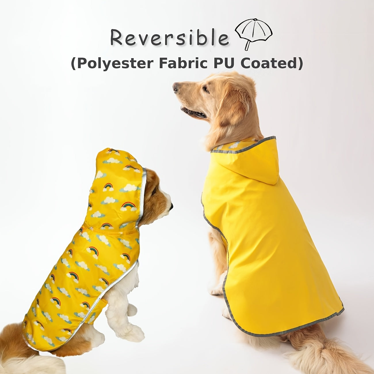 Imperméable jaune, réversible avec motifs, pour chien