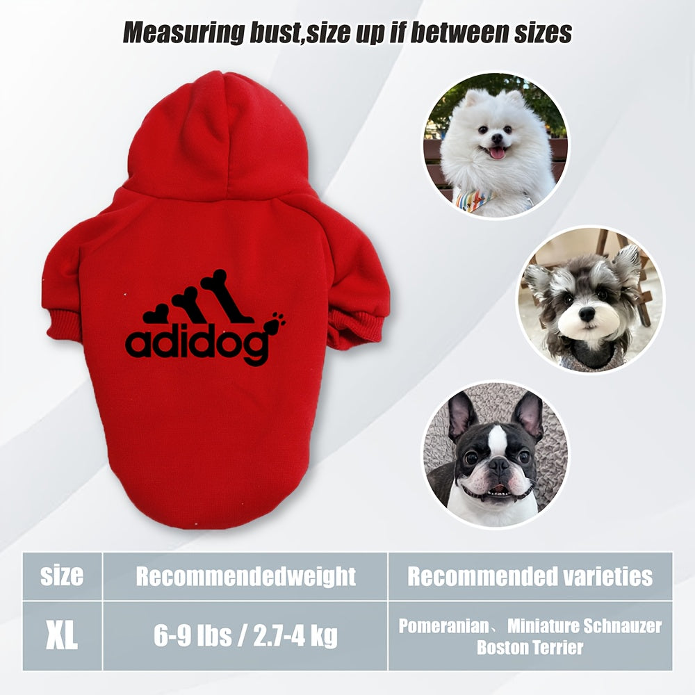 Sweat à capuche doux et chaud pour chien S-2XL avec motif empreintes de pattes et os,