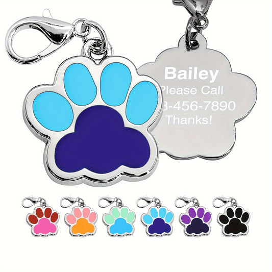 Médaille personnalisée pour chien, en forme de patte bicolore, diverses couleurs