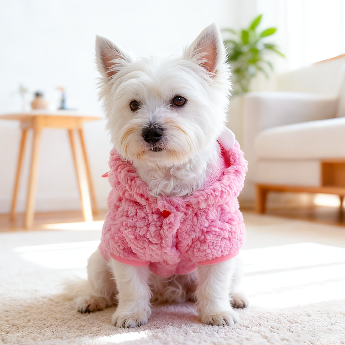 Costume mignon de petit monstre rose, tout doux et tout chaud, pour chien, facile a enfiler, fermeture à boutons-pression