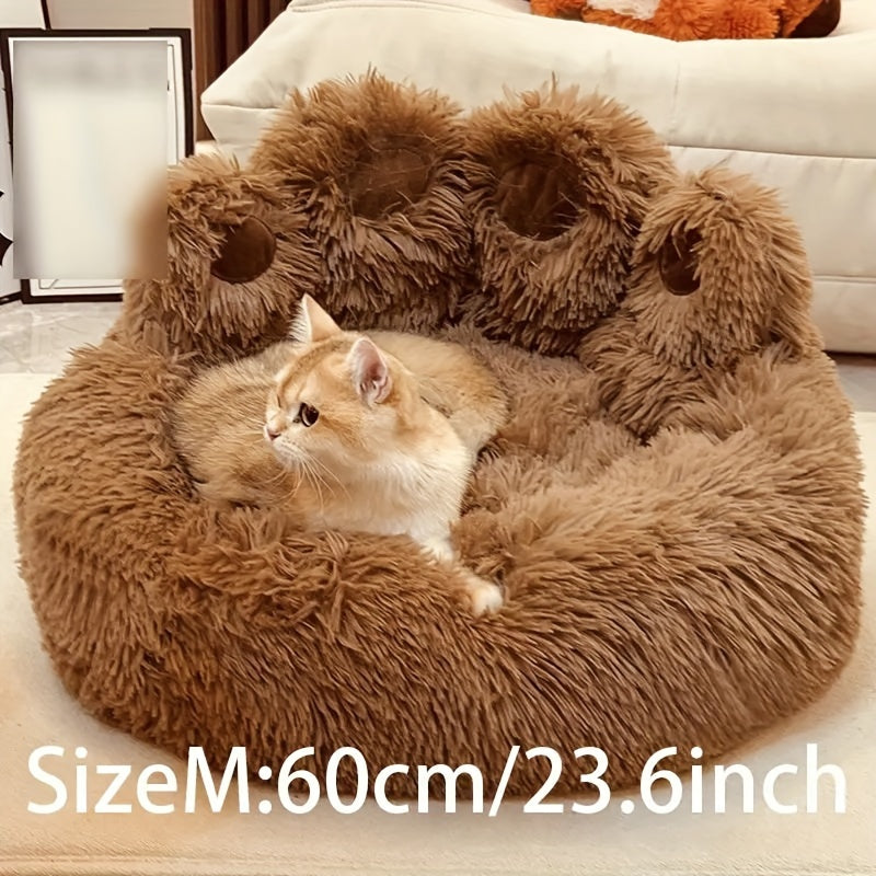 Cozy Paw-Shaped Pet Bed – Plush Faux Fur, Calming Donut Design, Machine Washable – Ideal for Dogs & Cats