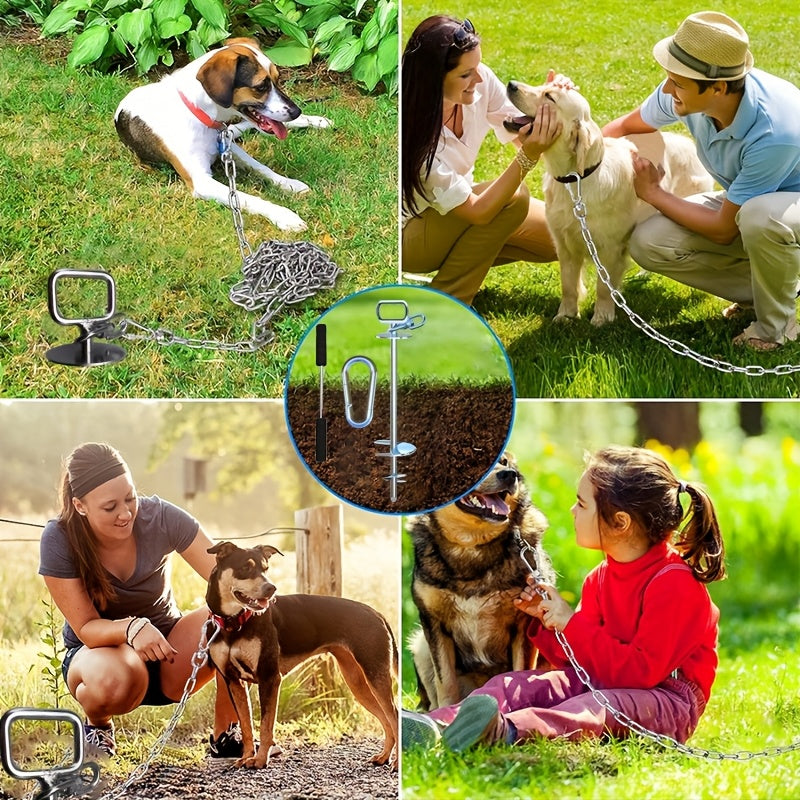 Lot de 5 pièces pour piquet d'attache pour chien, robuste - En acier inoxydable, pivotant à 360°, adapté aux jardins, compatible avec toutes les laisses