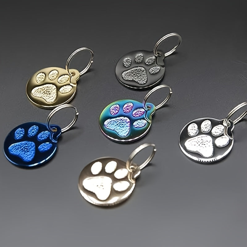 Médaille personnalisée pour chien, ronde avec une patte gravée sur la face avant, diverses couleurs