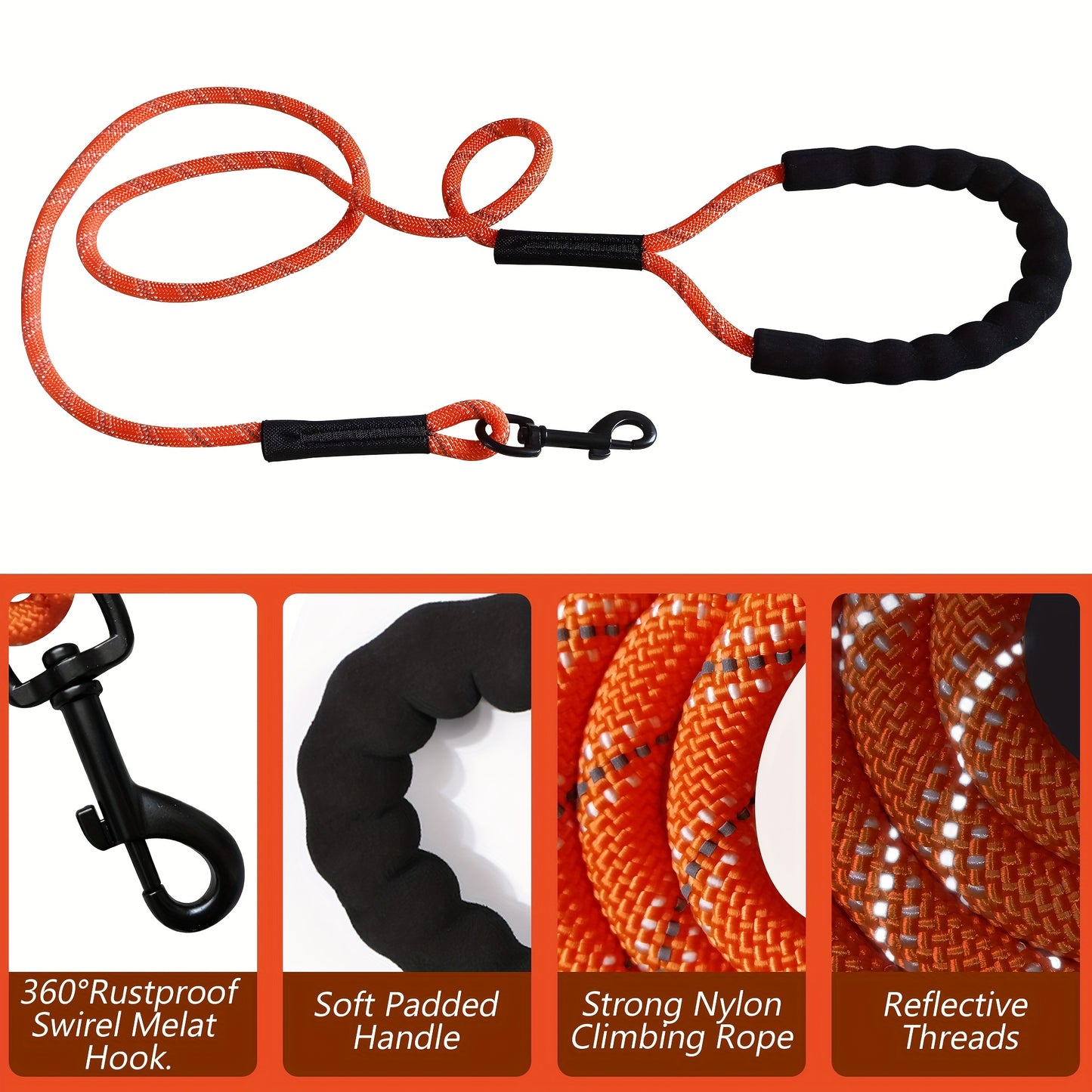 Laisse extra longue pour chien de 20m et 30m, bandes réfléchissantes et poignée rembourrée douce, disponible en orange et noir - Idéale pour l'entraînement, les jeux, le camping, les balades, etc