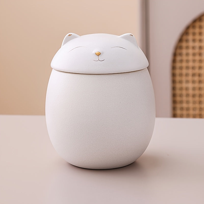 Urne funéraire en céramique pour chat, pour les cendres ou les poils de votre compagnon disparu, blanc ou noir avec du doré