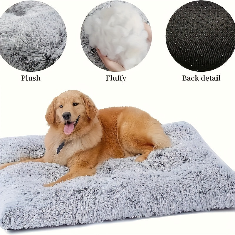 Lit/matelas surdimensionné pour chien et chat, doux, chaud et confortable, long poils gris/blanc