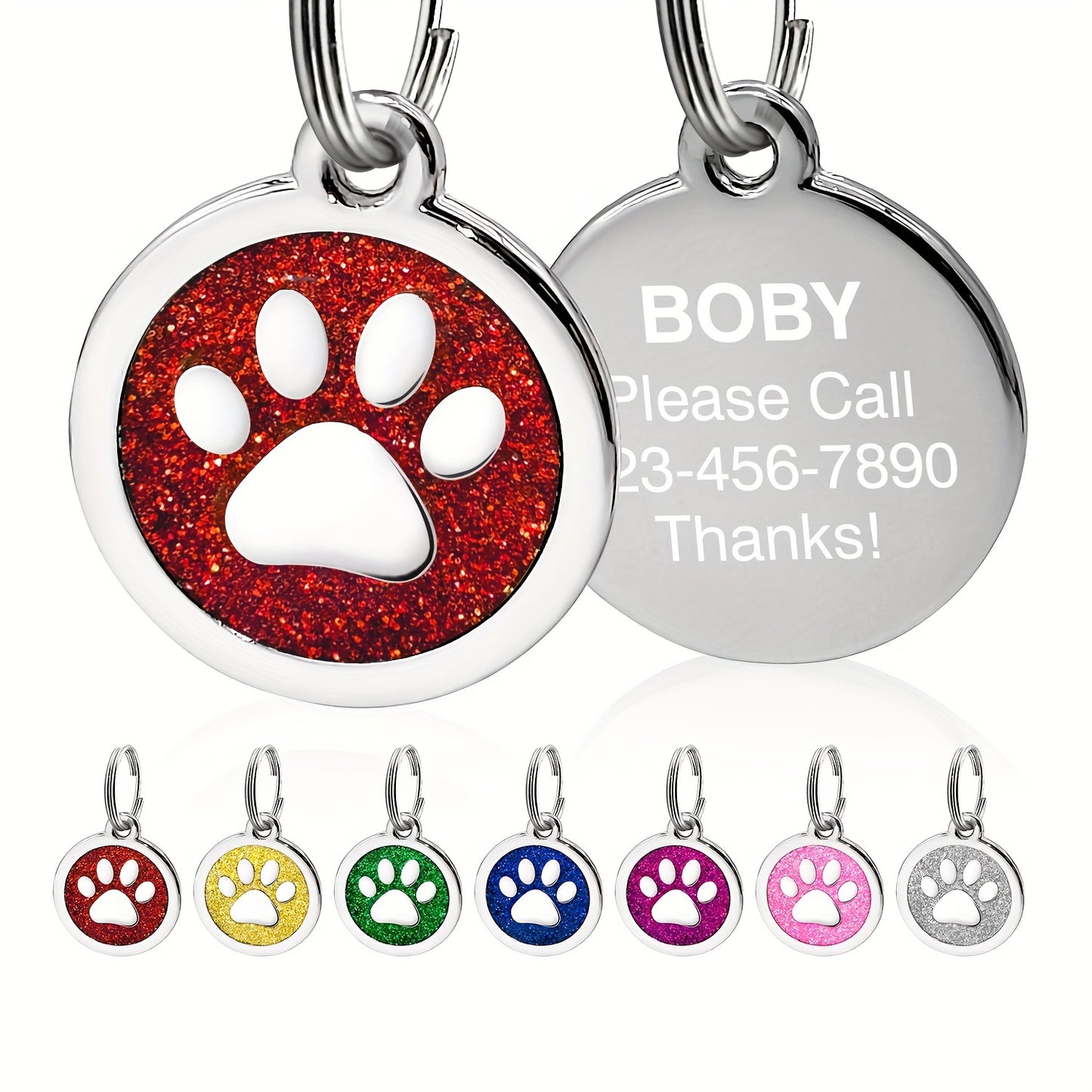 Médaille pour chien ronde avec patte scintillante à personnaliser