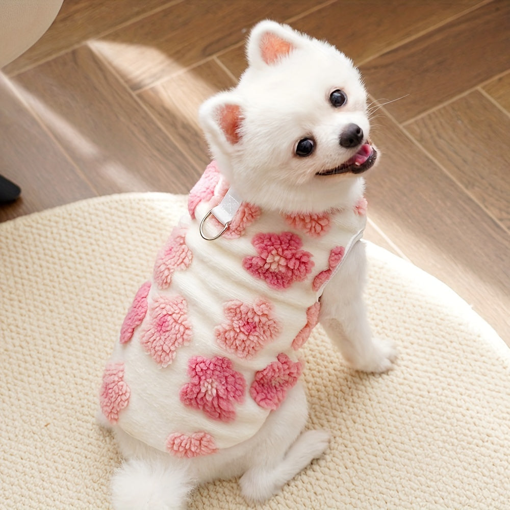 Pull en polaire pour chien, léger et bien chaud, motif de fleur colorées, anneau intégrer pour attacher une laisse, diverses couleurs