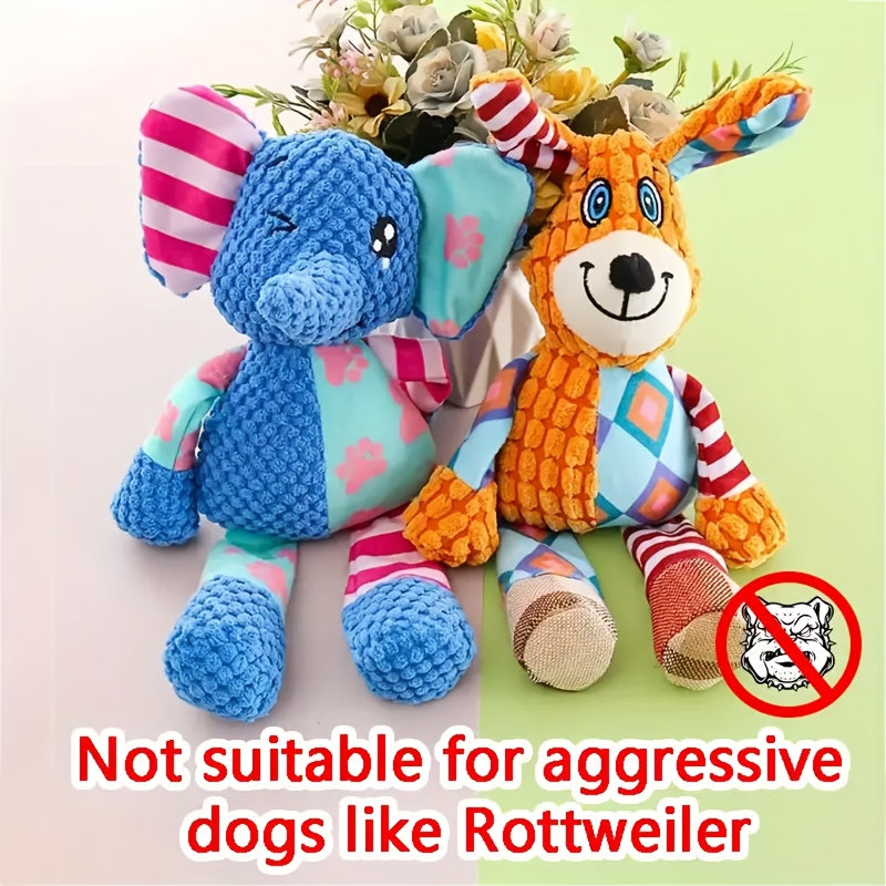 Peluche pour chien, patchwork de couleur, résistant aux morsures, peluche de chien et d'éléphant qui couine
