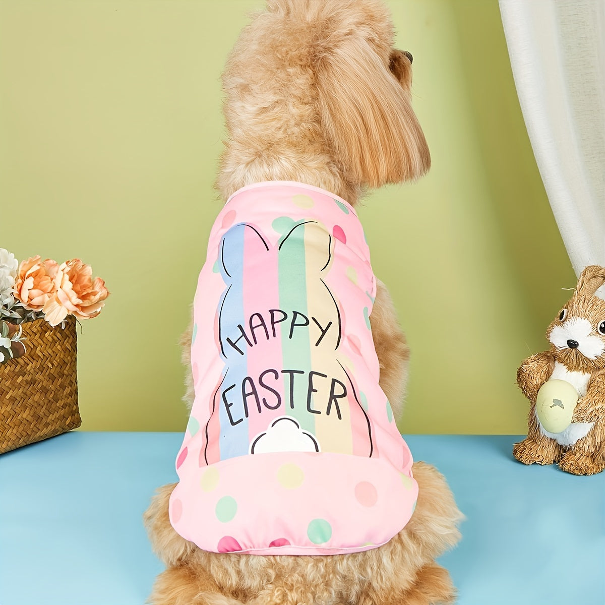 Pull léger pour petit chien, rose avec lapin Happy Easter, vêtement/costume pour Pâques, multi couleurs
