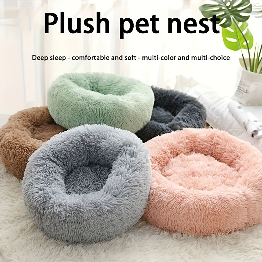 Lit rond pour chien et chat, douillet en peluche, chaud et confortable, diverses couleurs