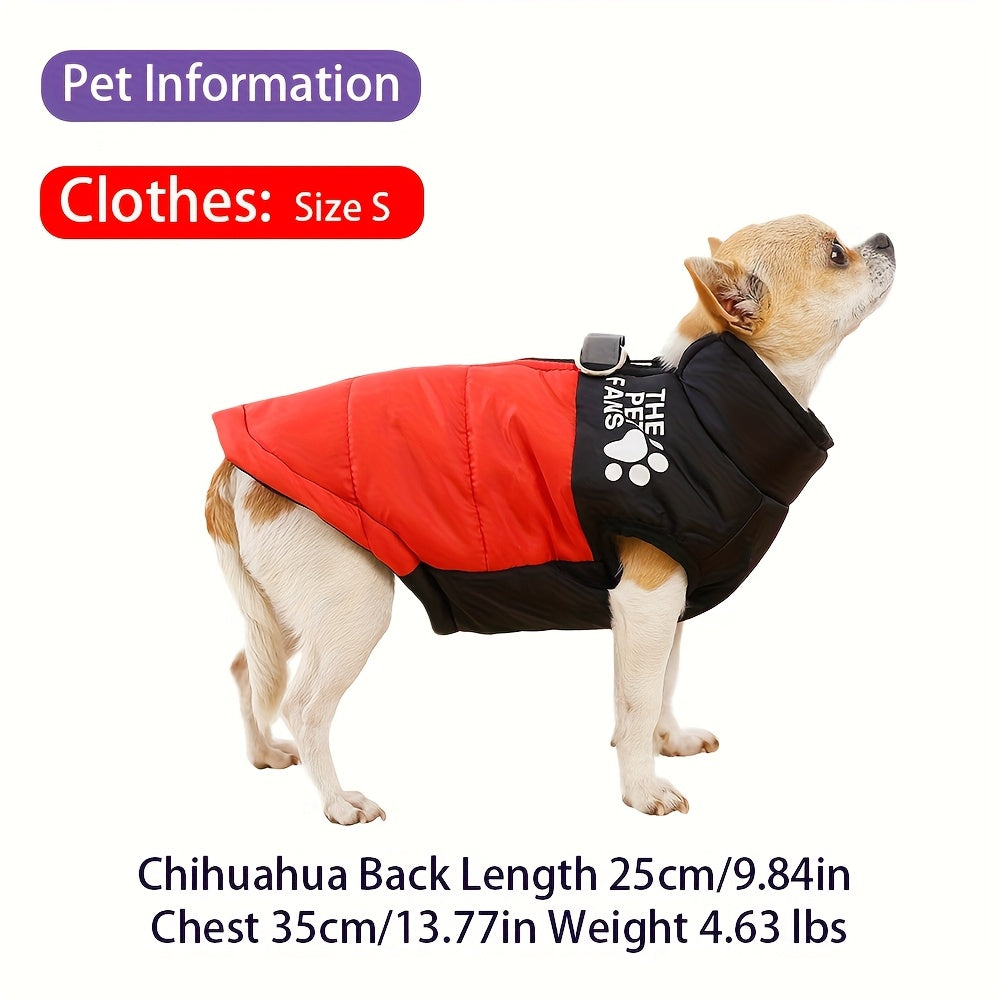 Manteau chaud pour chien avec 2 anneaux intégrés pour pouvoir partir en balade en toute sécurité, fermeture éclair pour un enfilage facile, diverses couleurs