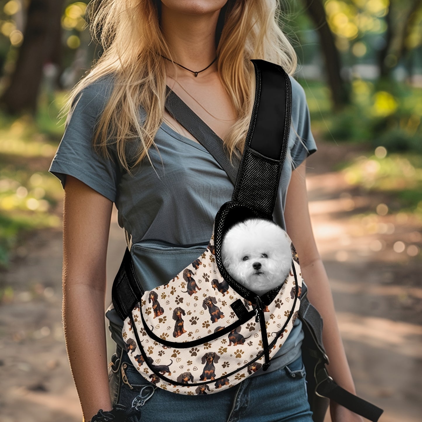 Sac en bandoulière pour transport de chiot et de petit chien, divers motif imprimés