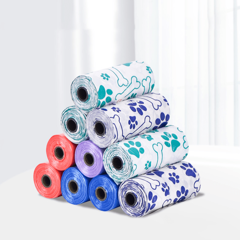 Lot de 3 rouleaux ou de 10 rouleaux de sacs à déjections canines de haute qualité. Matériel épais, étanche et durable, adapté aux promenades en plein air, motifs et couleurs aléatoires