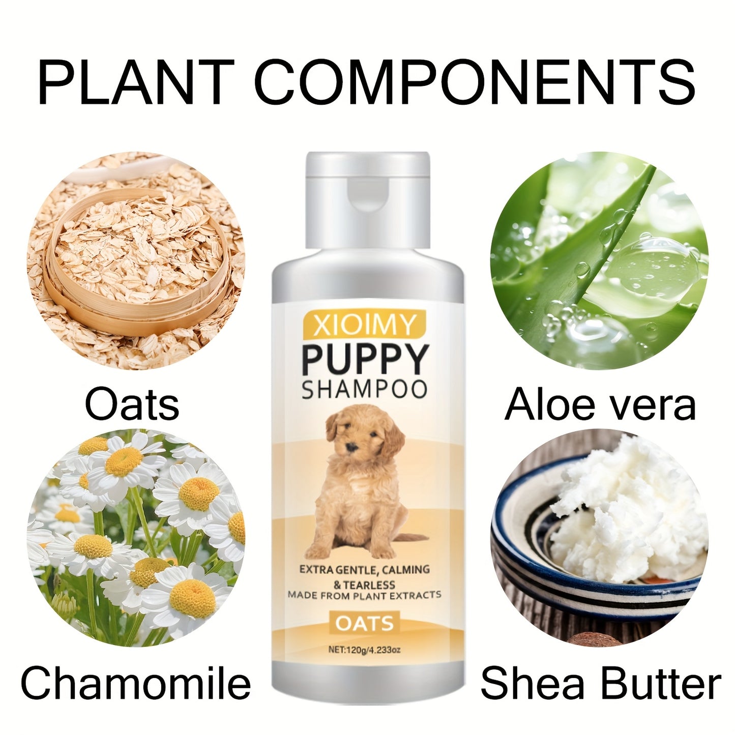 Shampooing pour chiots - Formule extra douce et apaisante à base d'extraits d'avoine, nettoie et élimine les odeurs, adoucit et apaise, parfum longue durée, shampooing et après-shampooing