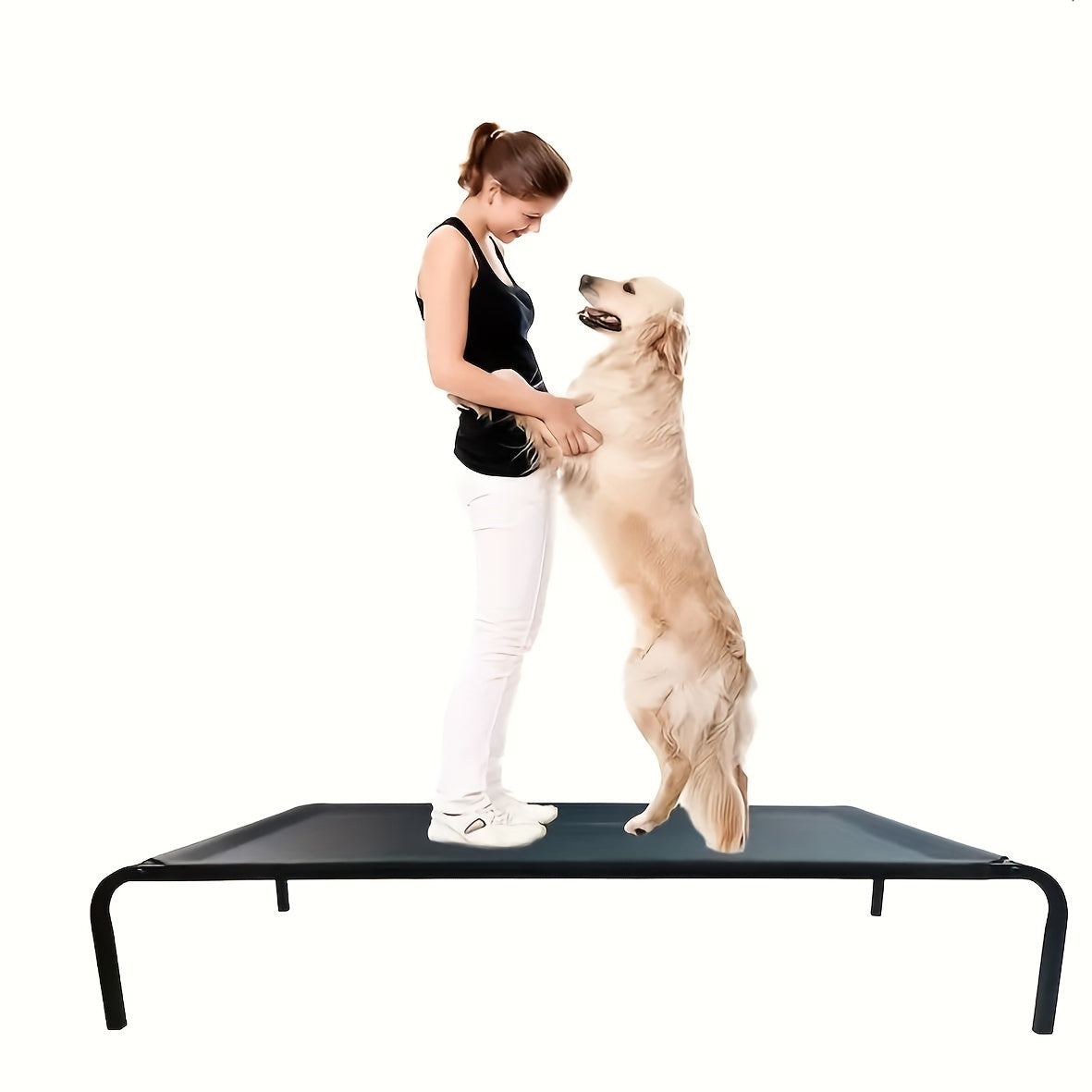 Lit surélevé pour chien et chat, lit rectangulaire robuste avec base ouverte pour une bonne ventilation, utilisation intérieur/extérieur - Montage facile et décoration moderne, noir