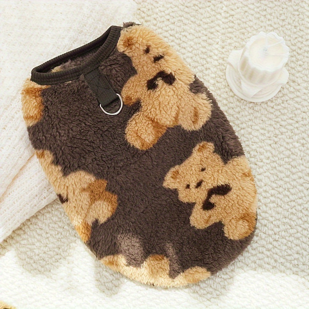 Pull chaud avec motif de petits ours, en peluche tout doux, pour petits chiens, rouge