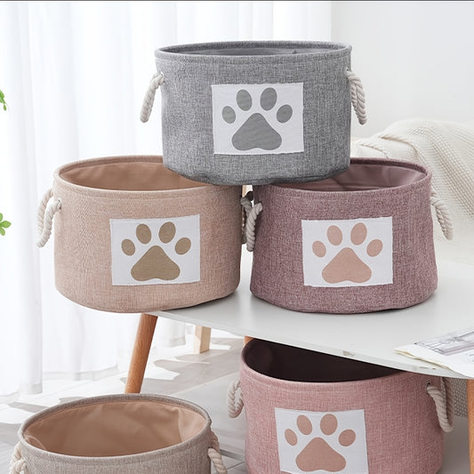 Grand panier de rangement en toile pour jouets pour chiens et chats, adorable motif de pattes - Conception durable, ronde et spacieuse, diverses couleurs