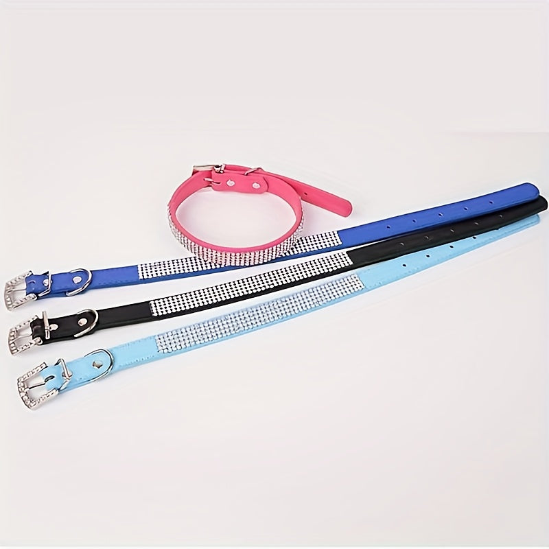 Soft Adjustable Faux Leather Puppy Collar with Rhinestone Cat Pet Pink Collar Set Cute Pet Cat Puppy Collar Dog Leash