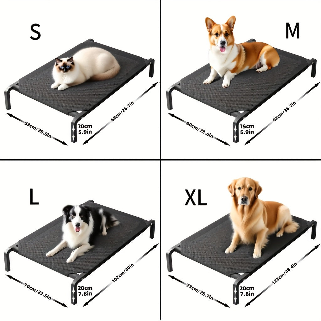 Lit surélevé pour chien et chat, lit rectangulaire robuste avec base ouverte pour une bonne ventilation, utilisation intérieur/extérieur - Montage facile et décoration moderne, noir