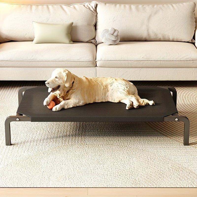 Lit surélevé pour chien et chat, lit rectangulaire robuste avec base ouverte pour une bonne ventilation, utilisation intérieur/extérieur - Montage facile et décoration moderne, noir