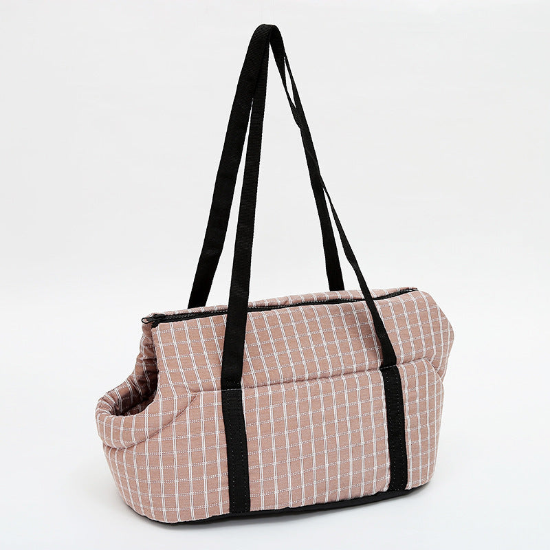 Sac de transport pour chien, portage à l'épaule, confortable et bien chaud, motif à carreaux de différentes couleurs
