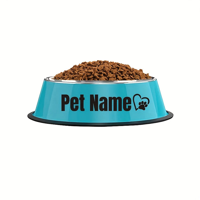 Gamelle personnalisée en acier inoxydable pour chiens et chats - Nom/texte/empreinte de patte et motif os personnalisés, base anti-renversement, diverses couleurs