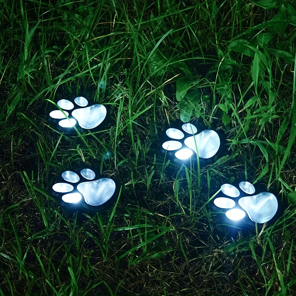 4 pièces de lumières LED solaires en forme de patte de chien - Décoration intelligente pour jardin et pelouse avec capteur intelligent, design mignon en forme de patte, blanc chaud et blanc froid