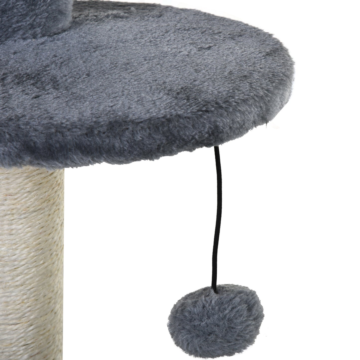 Arbre à chat avec poteaux à griffer, plateforme de nidification et peluche, 2 jouets suspendus et 1 cachette fermée, gris