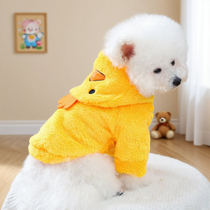 Sweat à capuche mignon, costume de poussin pour petits chiens, tout doux et tout chaud, jaune