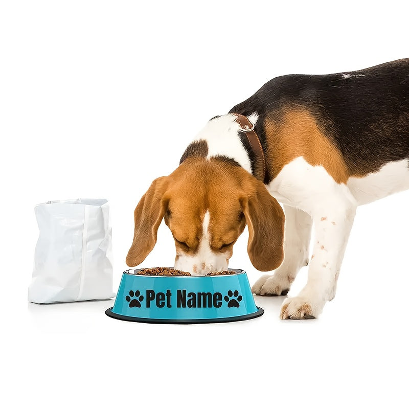 Gamelle personnalisée en acier inoxydable pour chiens et chats - Nom/texte/empreinte de patte et motif os personnalisés, base anti-renversement, diverses couleurs
