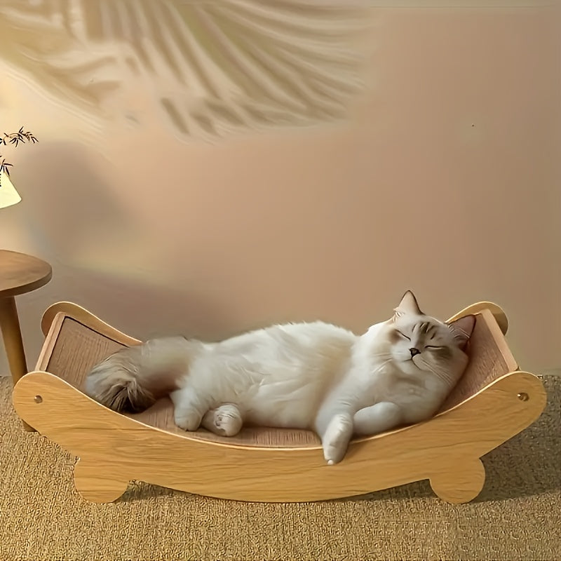 Lit pour chat à surface incurvée, plusieurs tailles disponibles pour permettre aux chats de « griffer et se blottir » et profiter d'un bonheur total, intérieur en carton, extérieur en bois massif