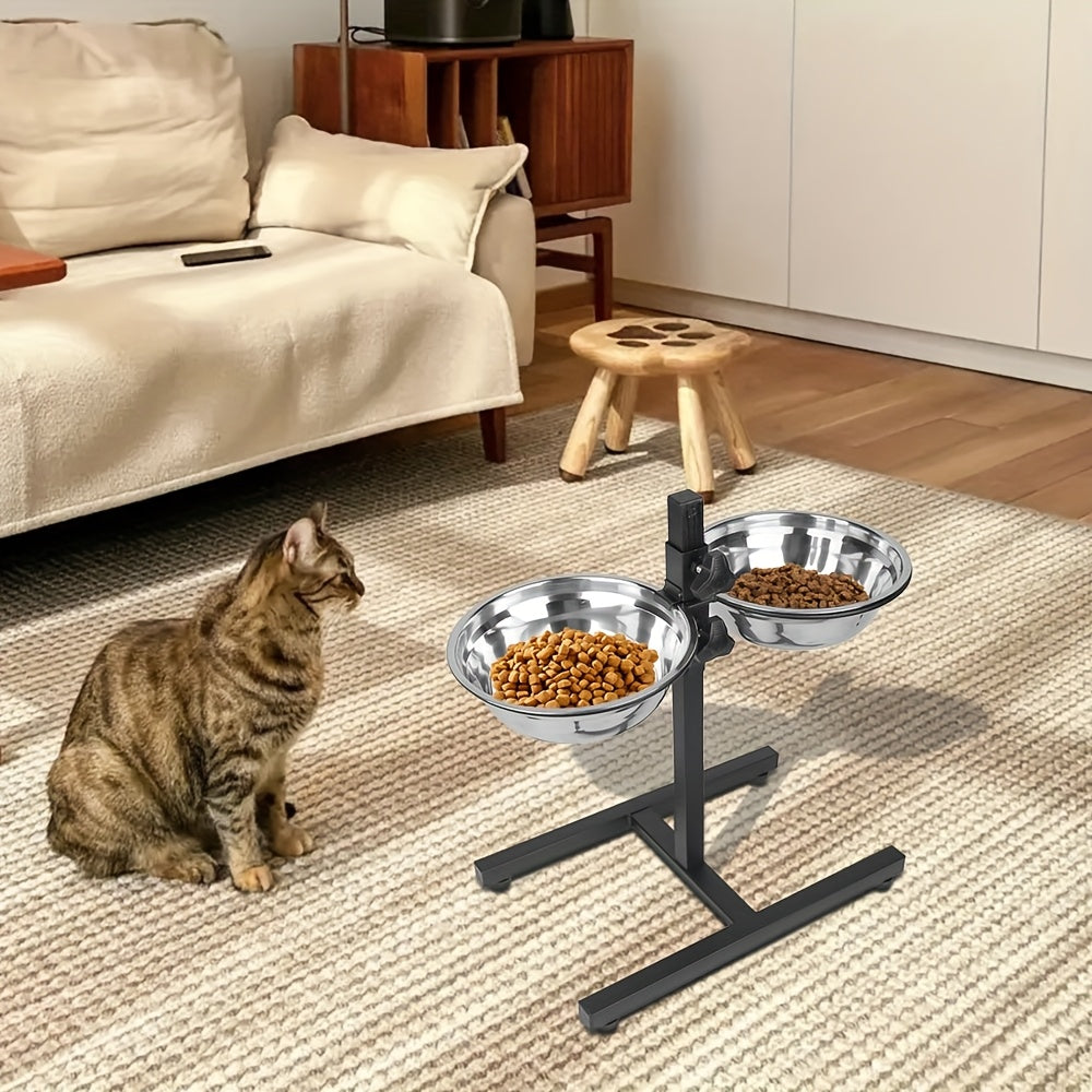 Gamelles surélevées réglables en hauteur, 1,8L, pour chiens - Mangeoire antidérapante en acier inoxydable avec support relevable pour la nourriture et l'eau, conception pliable pour un rangement facile