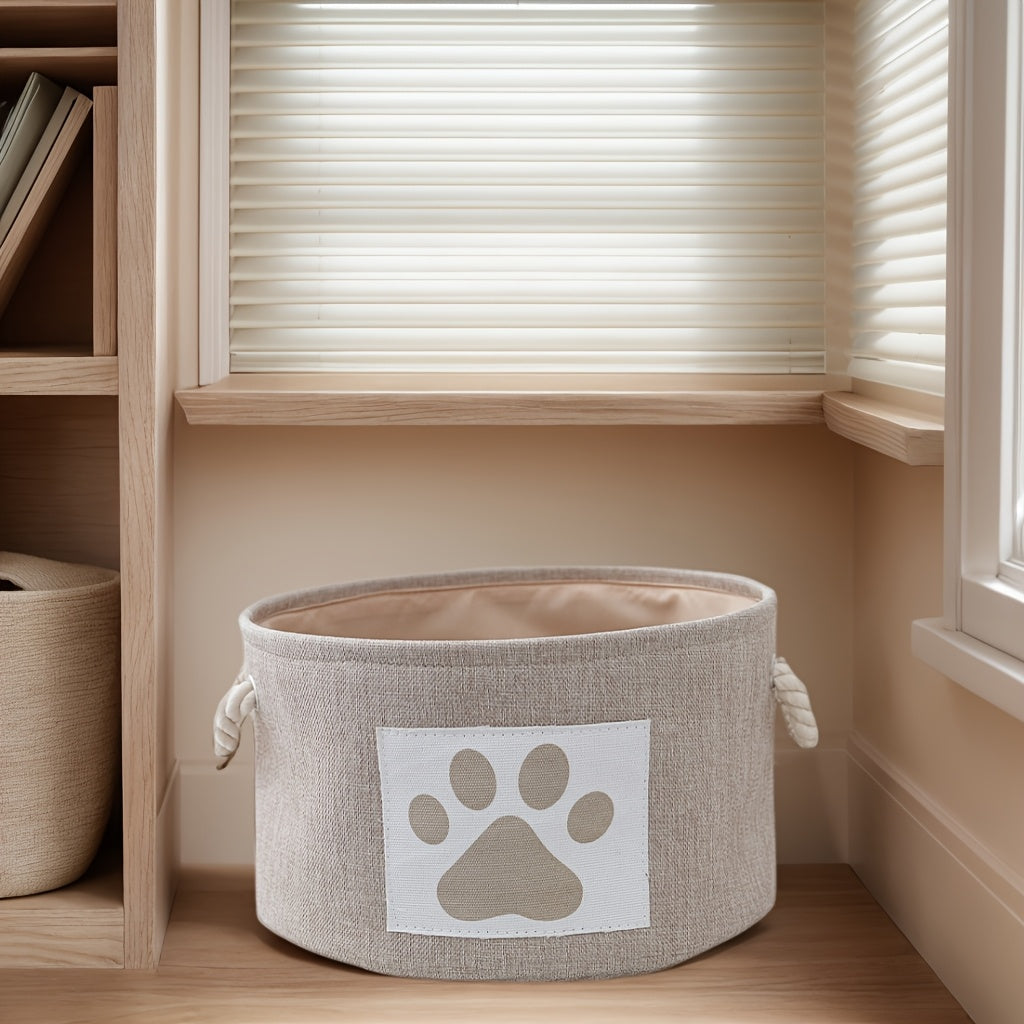 Grand panier de rangement en toile pour jouets pour chiens et chats, adorable motif de pattes - Conception durable, ronde et spacieuse, diverses couleurs