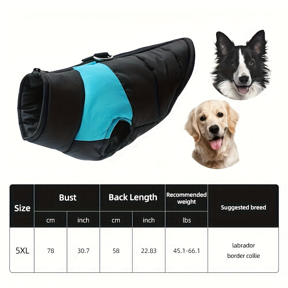 Veste imperméable d'hiver pour chien avec fermeture éclair et boucle pour laisse - Manteau chaud et coupe-vent pour animaux de compagnie de petite à grande taille - Idéal pour les activités de plein air par temps froid