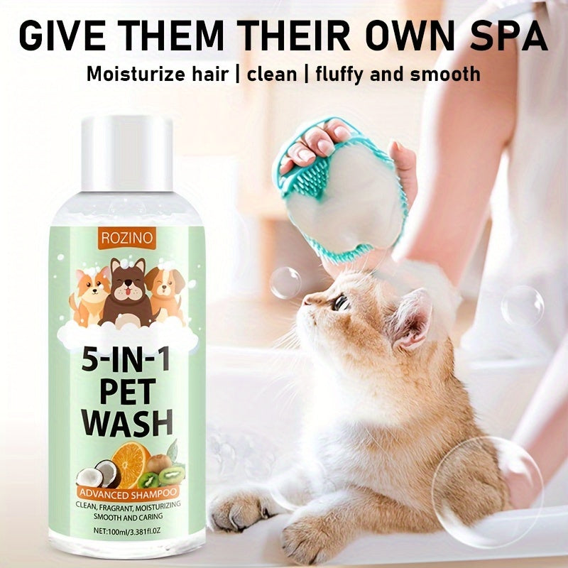 Shampooing pour chien et chat au parfum rafraîchissant, aux propriétés nettoyantes et hydratantes en profondeur, double action soin de la peau et élimination des odeurs, pour une fourrure propre, douce et brillante