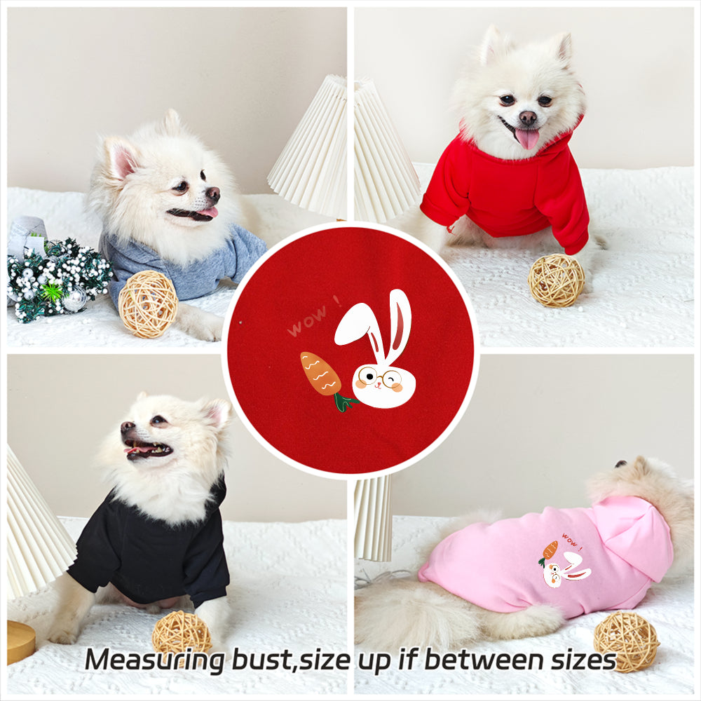 Sweat à capuche pour chien, avec imprimé lapin blanc et carotte mignon, diverses couleurs