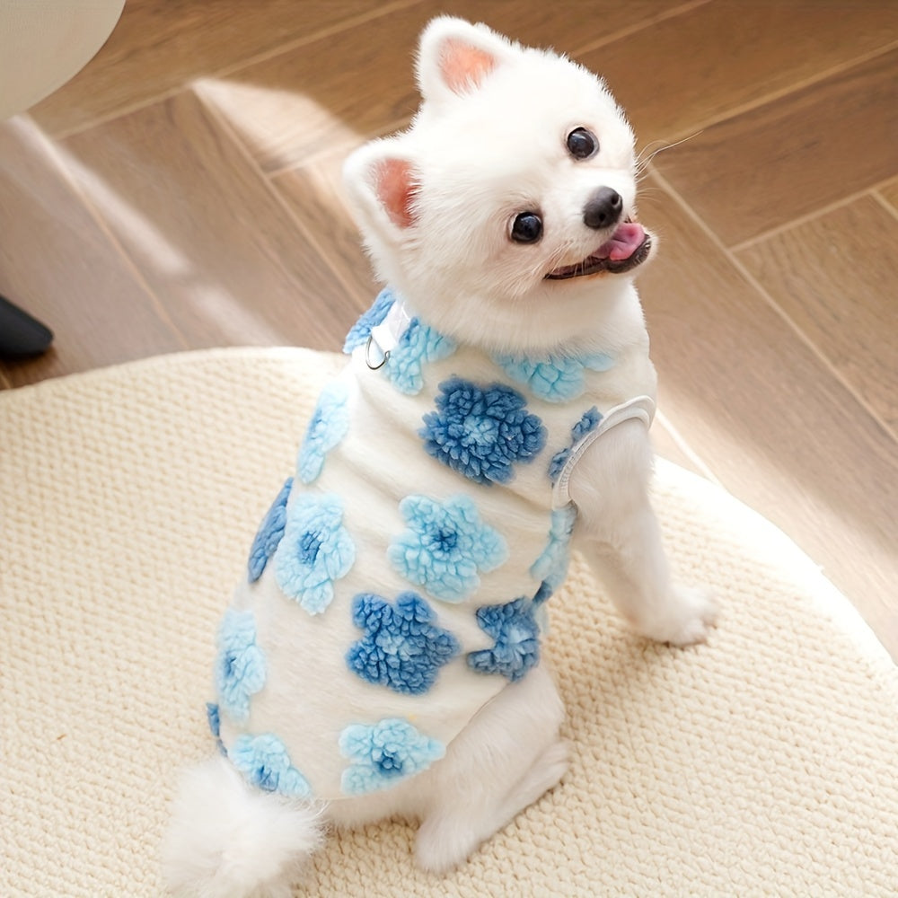 Pull en polaire pour chien, léger et bien chaud, motif de fleur colorées, anneau intégrer pour attacher une laisse, diverses couleurs